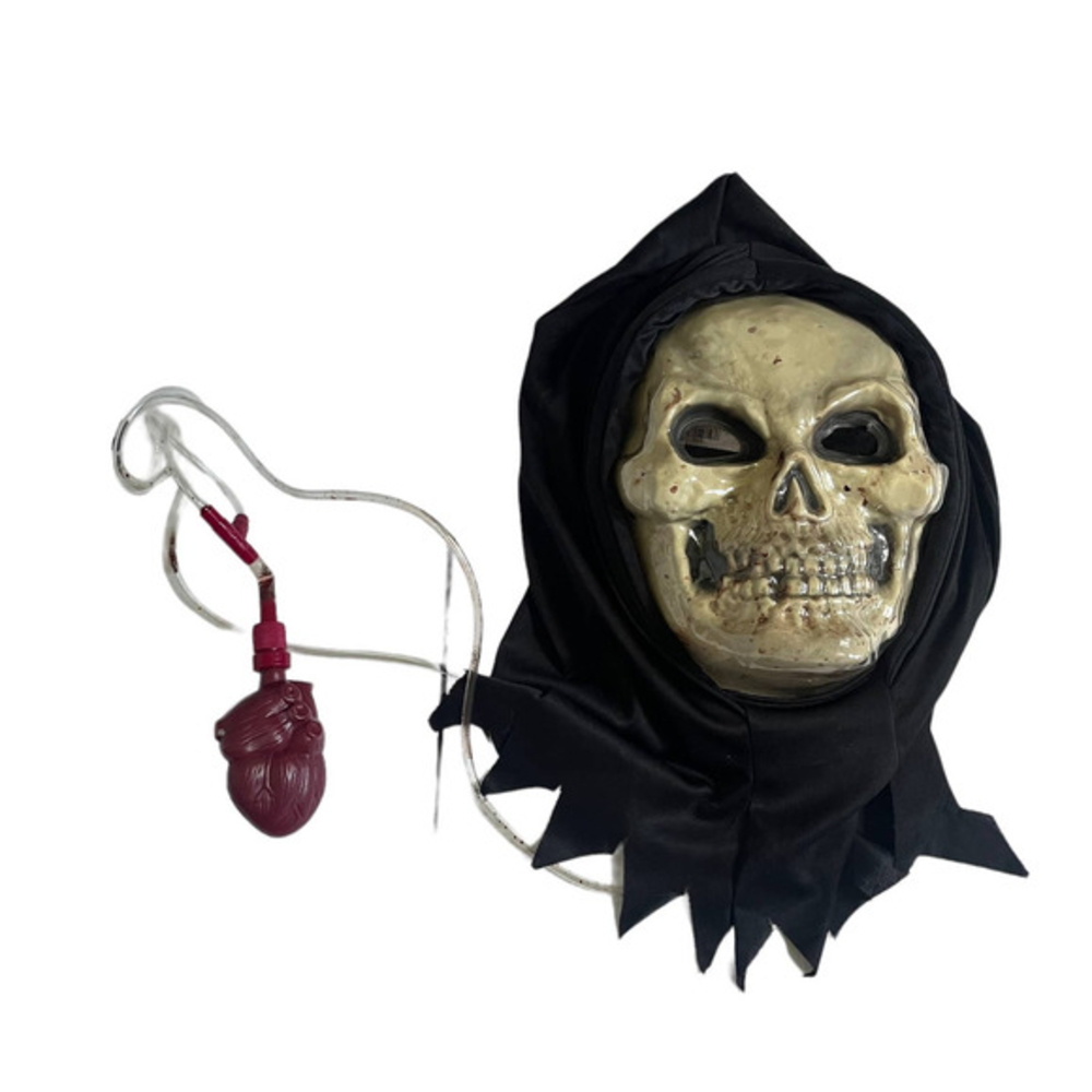 Fun World Skeleton Hooded Face‎ Mask w/ Blood Pump. Adult Halloween Costume